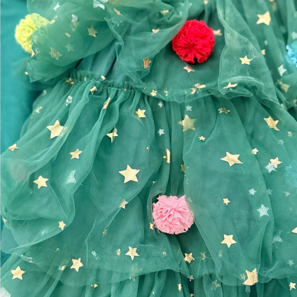 Toddler Girl Gree Tulle Layered Christmas Tree Dress - Size 3T - Picture 3 of 3